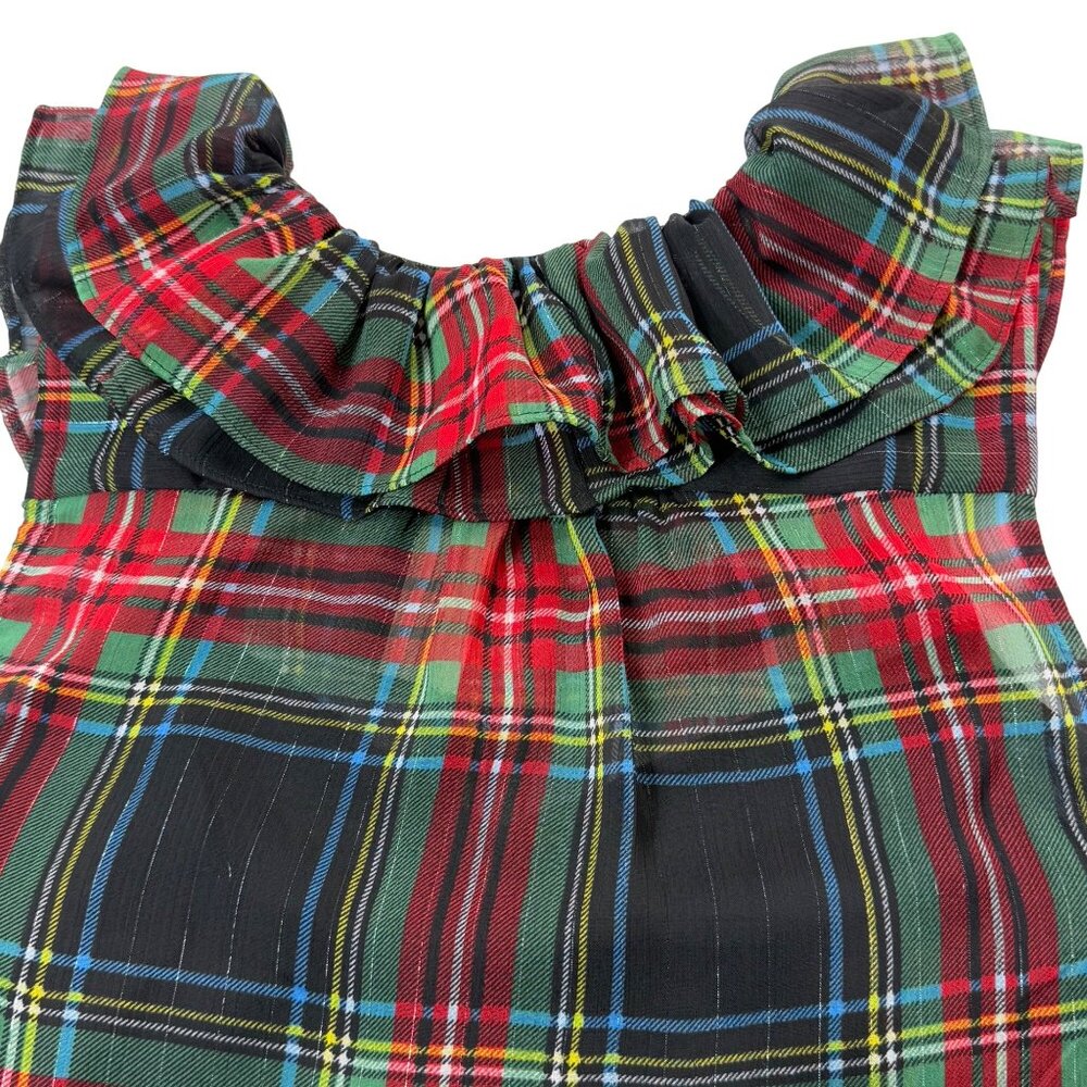 J Crew Stewart Tartan Plaid Top Ruffle‎ Collar Sleeveless Womens 00 - Picture 5 of 13